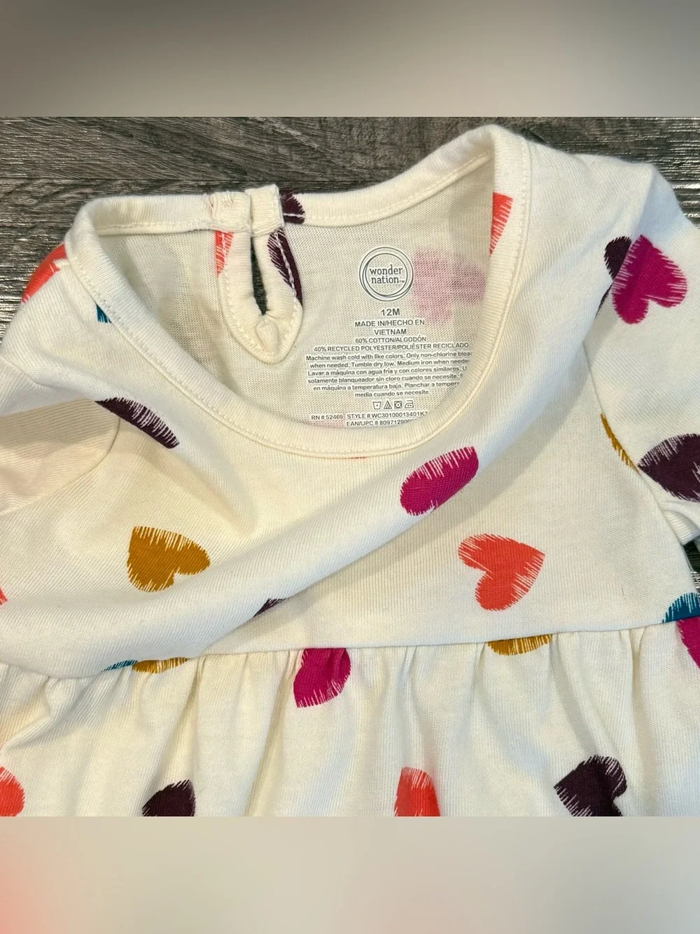 NWT Wonder Nation Cream Dress Colorful All Over Hearts  Diaper Cover 12 Months